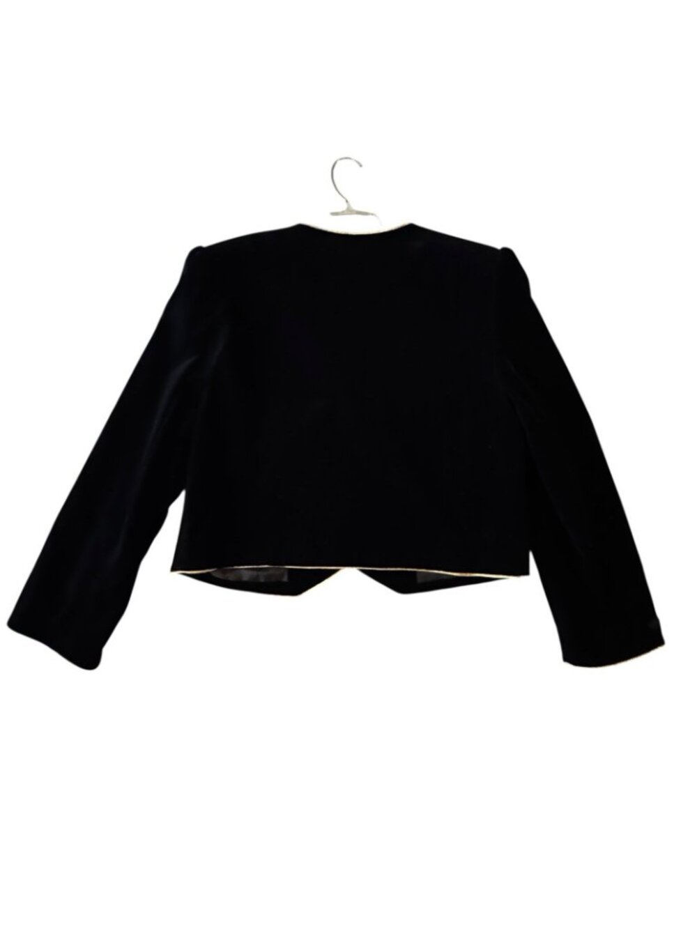 Black Velvet Bolero Jacket Women's Size 14 Gold Piping Lined Buttons Vintage 90s - Picture 4 of 15